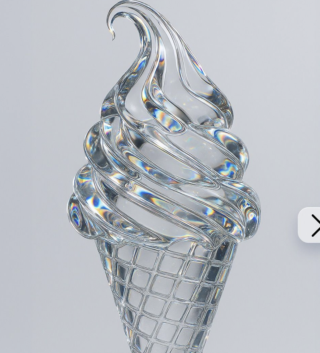 A sculptural glass ice cream cone