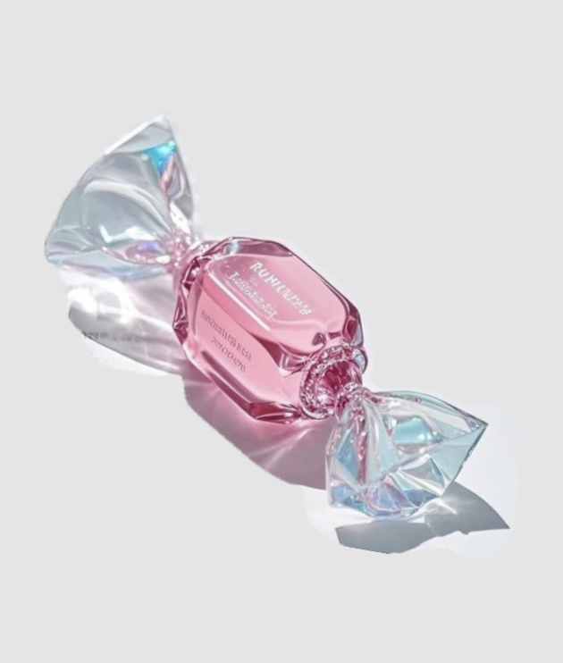 A translucent pink wrapped sweet